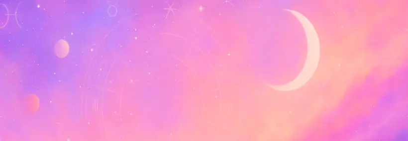 pink space with crescent moon